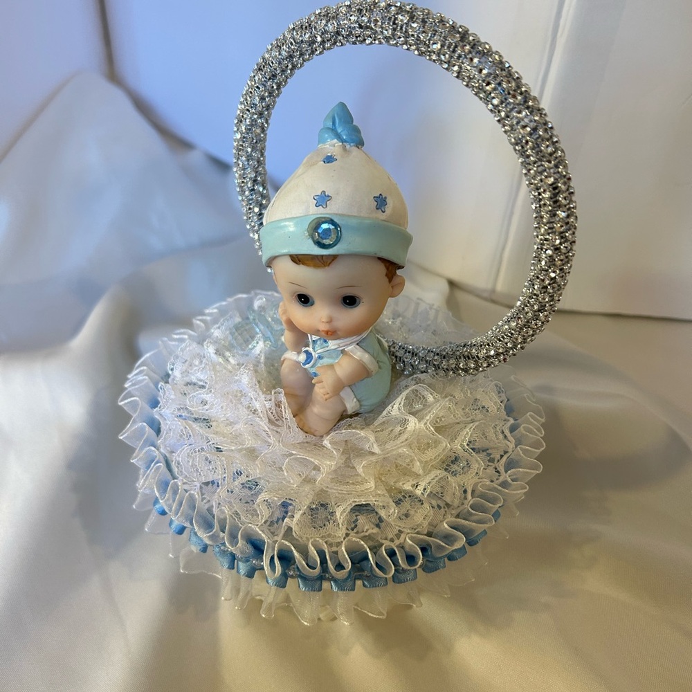 Adorable Baby Figurine with Blue and White Accents table decoration for baby - Picture 2 of 2